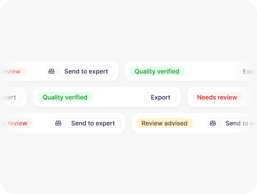 Translated sections tagged Quality verified, Review advised or Needs review